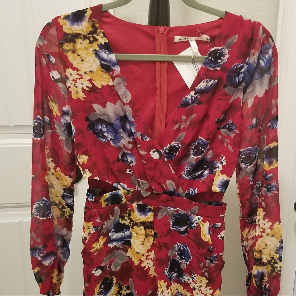 New floral and red romper with side cut outs